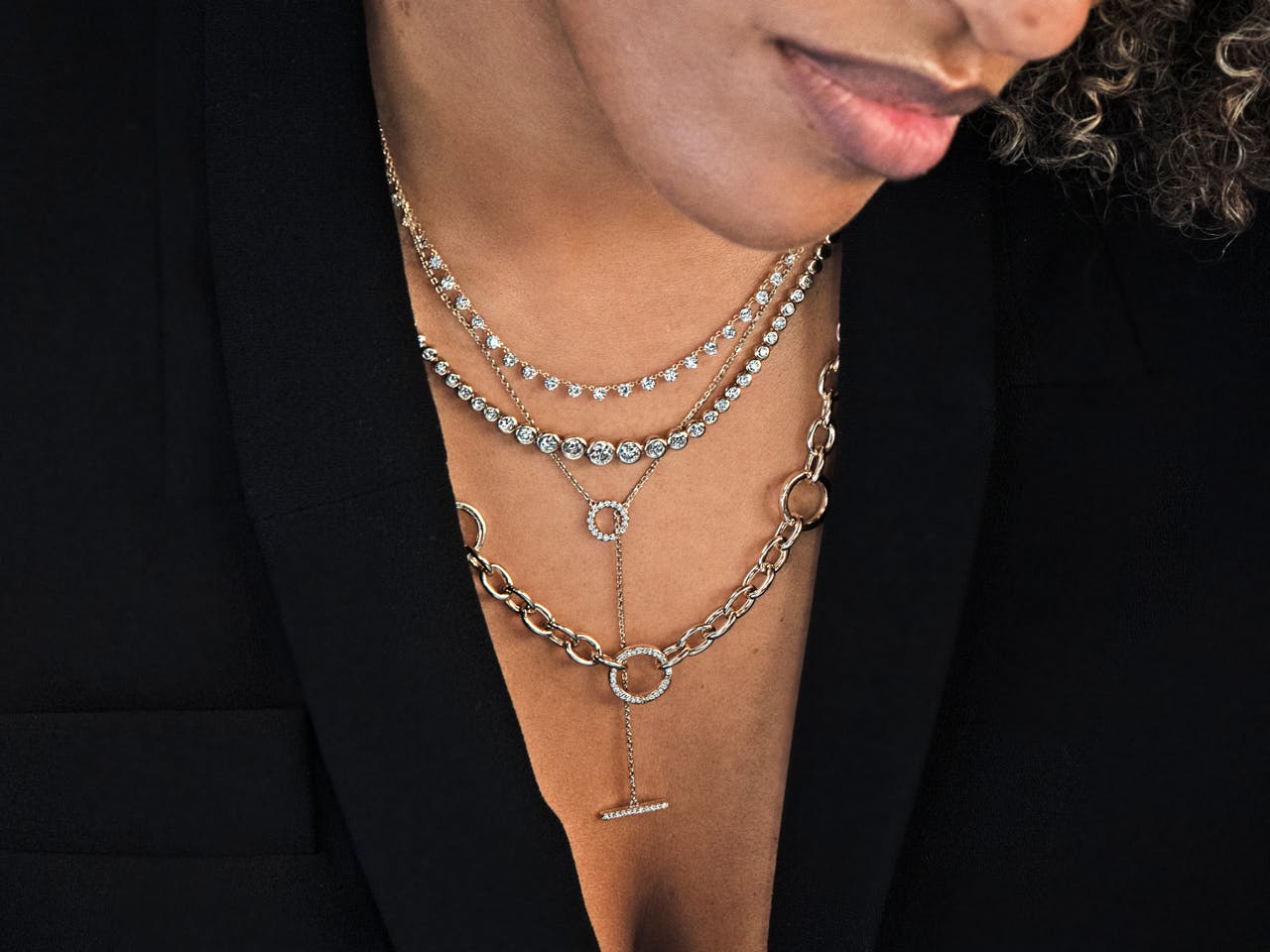 Oval Chain Necklace with Charm Enhancers White Diamond / 14k Yellow