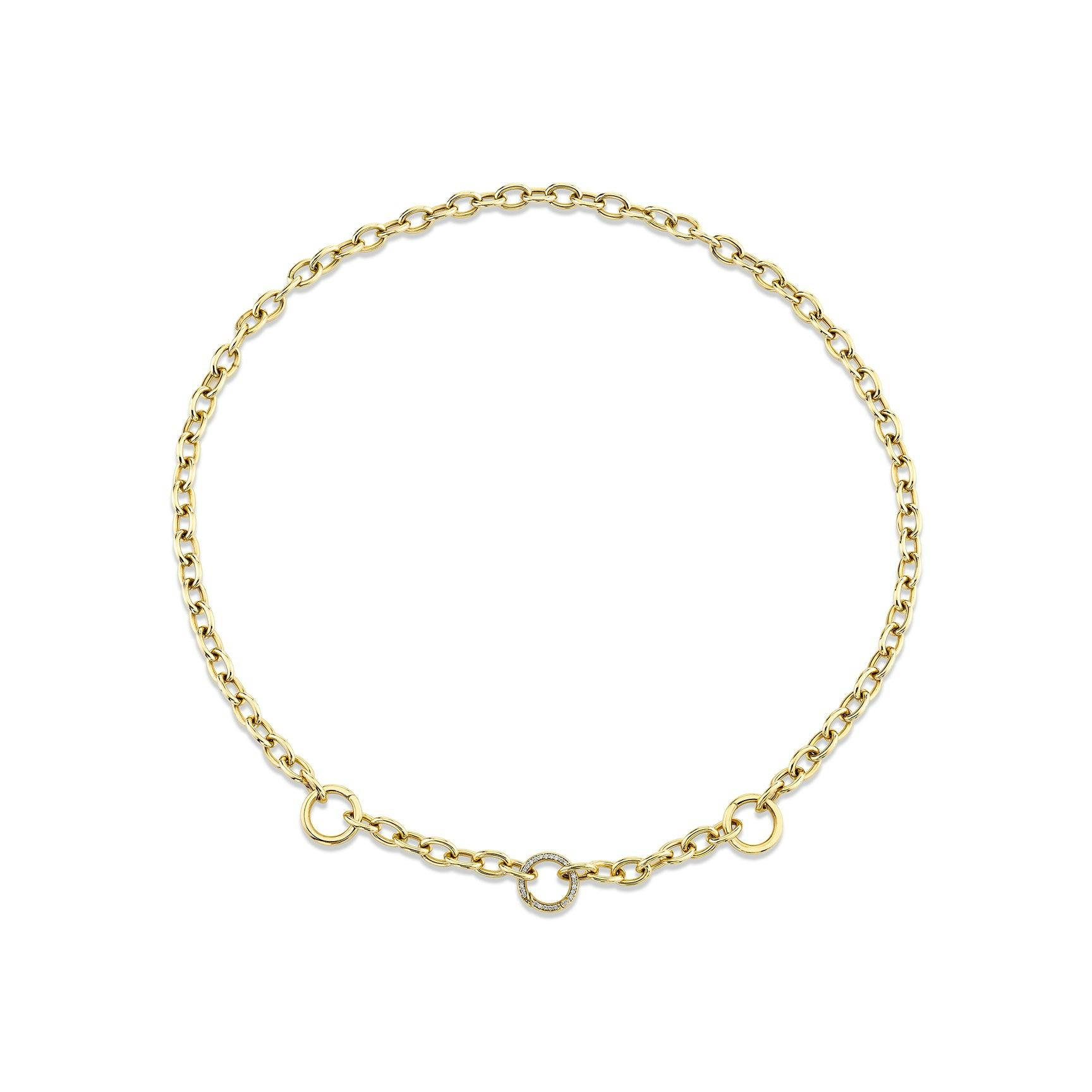 Oval Chain Necklace with Charm Enhancers White Diamond / 14k Yellow