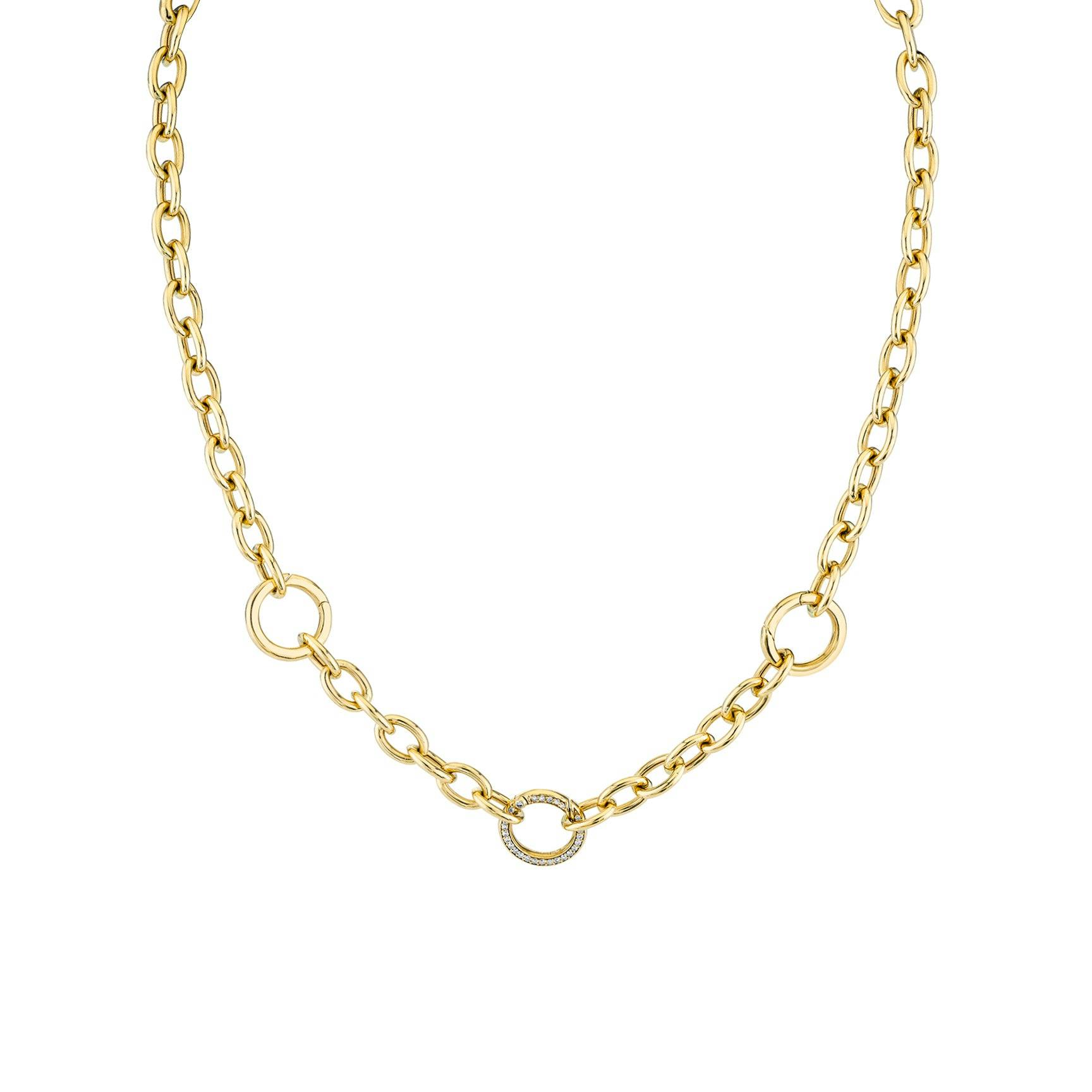 Oval Chain Necklace with Charm Enhancers White Diamond / 14k Yellow